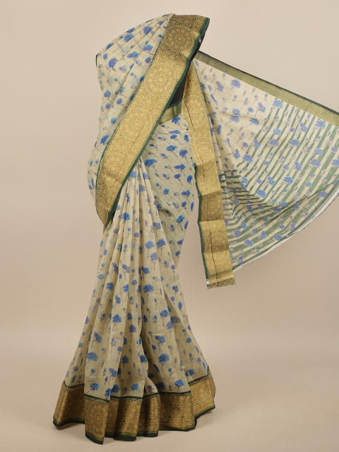 

Pothys Cream-Coloured & Gold-Toned Floral Saree