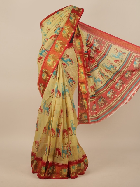 

Pothys Cream-Coloured & Red Ethnic Motifs Saree