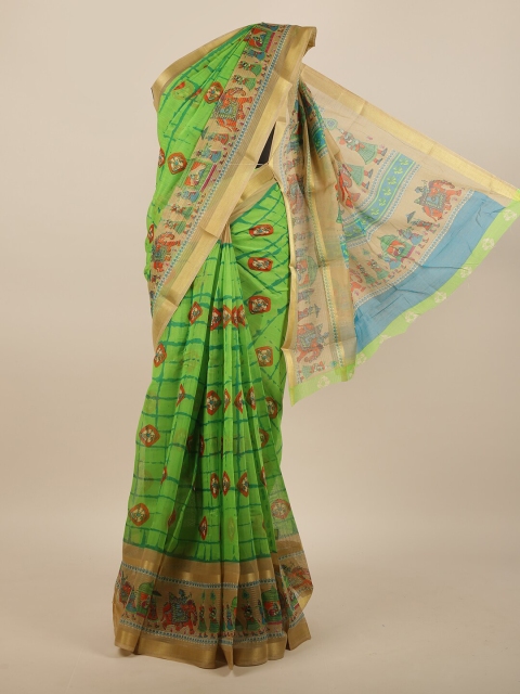 

Pothys Green & Gold-Toned Ethnic Motifs Saree