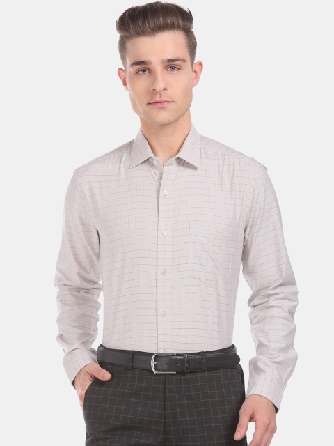 

Arrow New York Men Beige Slim Fit Opaque Checked Pure Cotton Formal Shirt