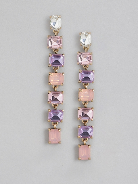 

Blueberry Pink & Purple Gold-Plated Stone Studded Geometric Drop Earrings