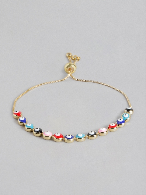

Blueberry Women Multicoloured Gold-Plated Evil Eye Textured Enamelled Beaded Bracelet, Multi
