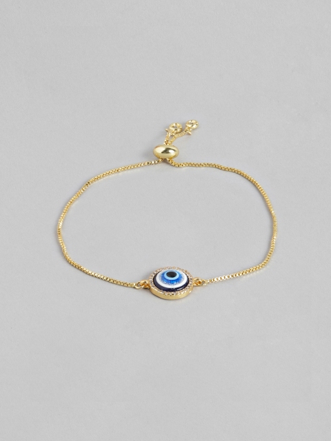

Blueberry Women Blue Gold-Plated Evil Eye Textured Enamelled Stone Studded Bracelet