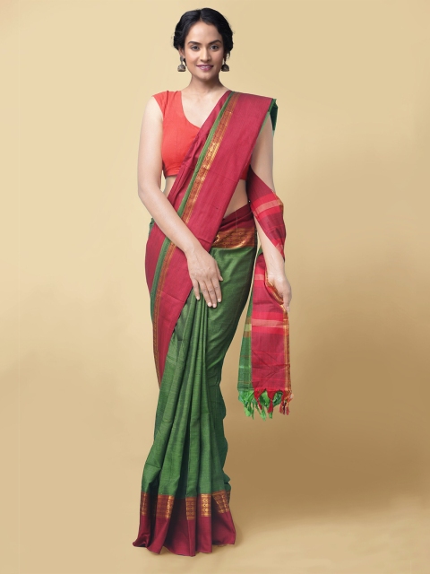

Unnati Silks Green & Red Woven Design Pure Cotton Narayan Peth Saree