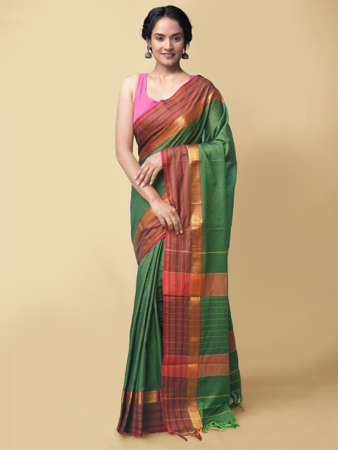 

Unnati Silks Women Green & Red Pure Handloom Narayanpet Cotton Sustainable Saree