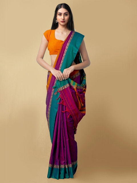 

Unnati Silks Purple & Green Woven Design Pure Cotton Narayan Peth Saree