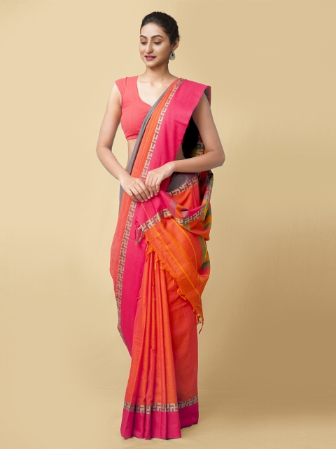 

Unnati Silks Orange & Pink Pure Cotton Narayan Peth Saree