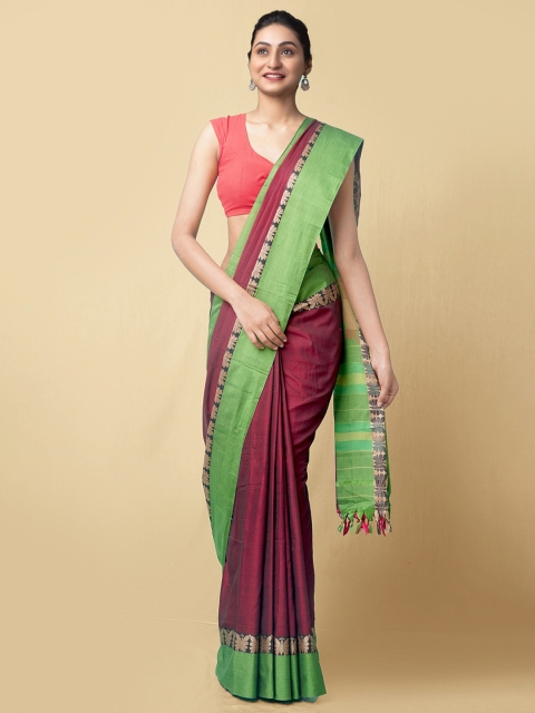

Unnati Silks Women Maroon & Green Pure Handloom Narayanpet Cotton Sustainable Saree