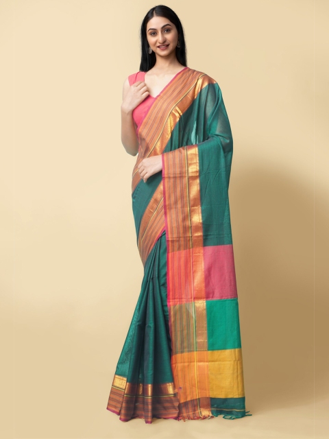 

Unnati Silks Green & Pink Pure Cotton Narayan Peth Saree