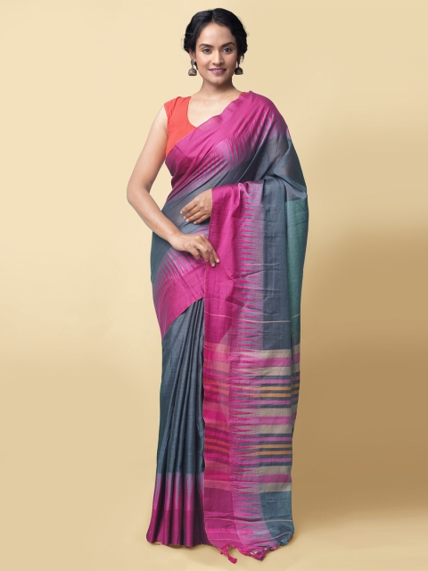 

Unnati Silks Grey & Pink Pure Cotton Narayan Peth Saree