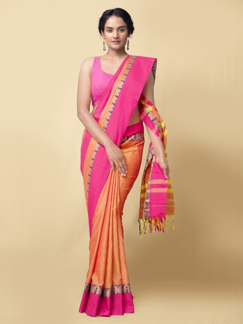 

Unnati Silks Orange & Pink Pure Cotton Narayan Peth Saree