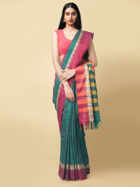 

Unnati Silks Green & Pink Zari Pure Cotton Narayan Peth Saree