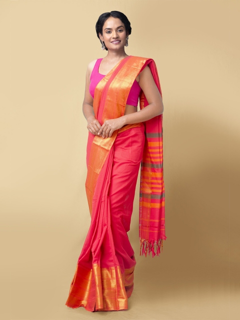 

Unnati Silks Peach-Coloured & Gold-Toned Pure Cotton Narayan Peth Saree