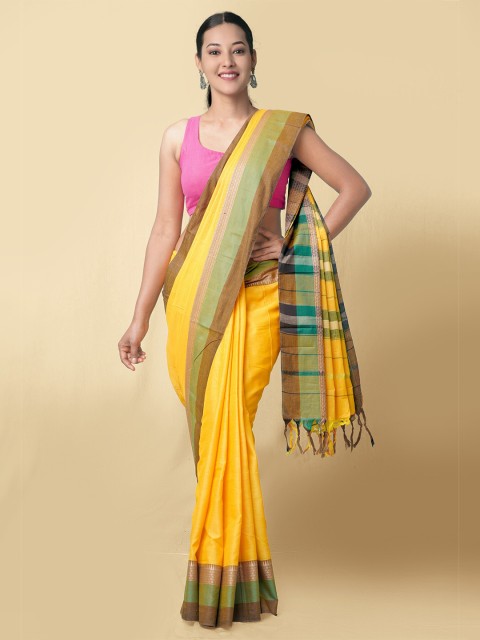 

Unnati Silks Women Yellow & Green Pure Handloom Narayanpet Cotton Sustainable Saree