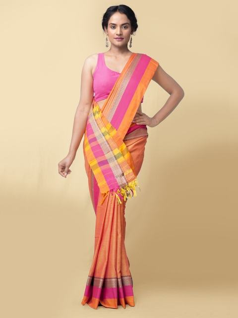 

Unnati Silks Women Orange & Yellow Pure Handloom Narayanpet Cotton Sustainable Saree