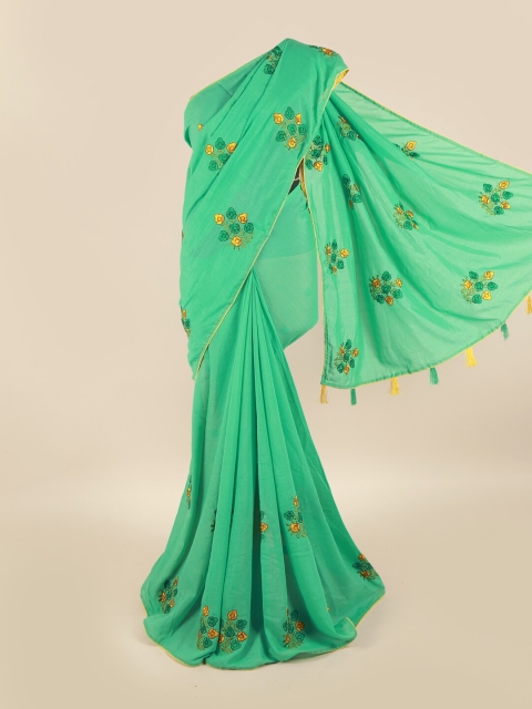 

Pothys Green & Orange Floral Art Silk Saree