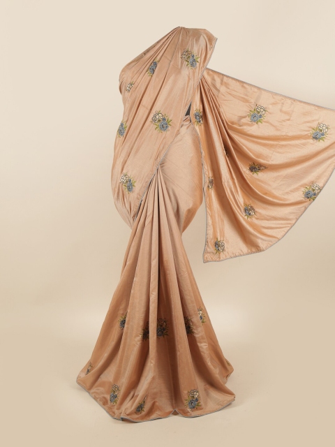 

Pothys Tan Brown & Blue Floral Art Silk Saree