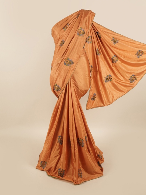 

Pothys Copper-Toned & Blue Floral Art Silk Saree