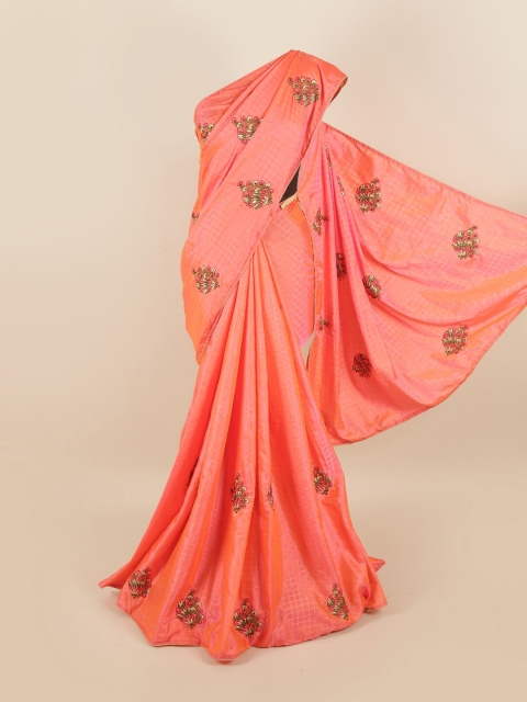 

Pothys Pink & Green Floral Art Silk Saree