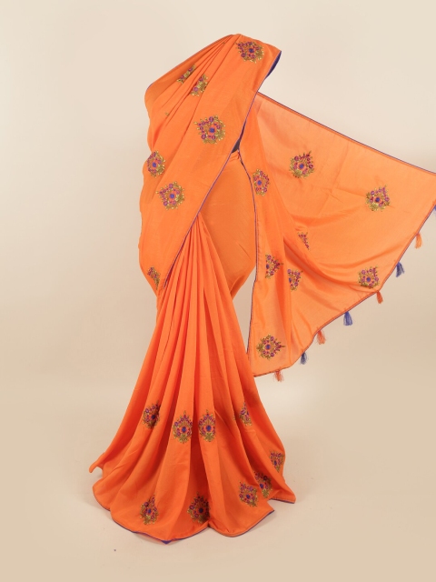 

Pothys Orange & Green Floral Embroidered Art Silk Saree
