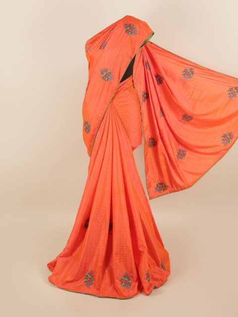 

Pothys Orange & Green Floral Art Silk Saree