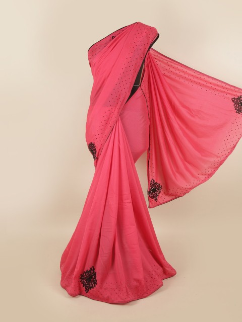 

Pothys Pink & Black Embellished Beads & Stones Art Silk Saree