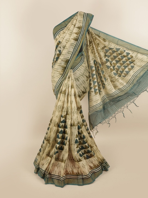 

Pothys Green & Cream-Coloured Printed Saree