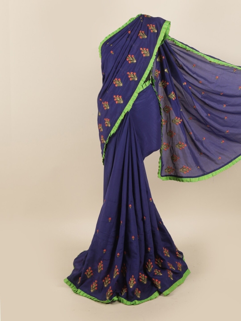 

Pothys Navy Blue & Red Floral Embroidered Art Silk Saree