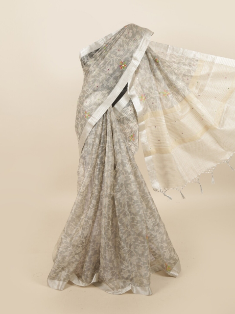 

Pothys Grey & Silver-Toned Floral Tissue Saree