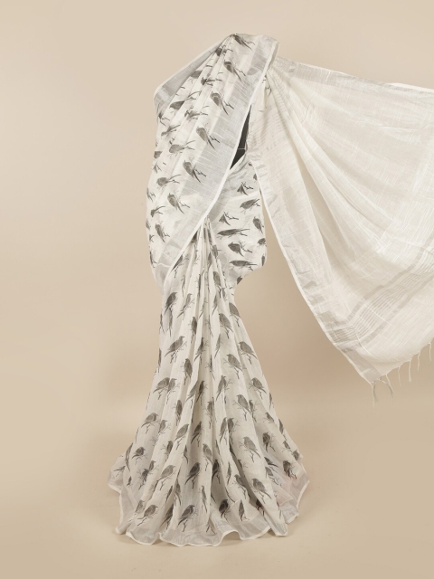 

Pothys White & Black Ethnic Motifs Linen Blend Saree