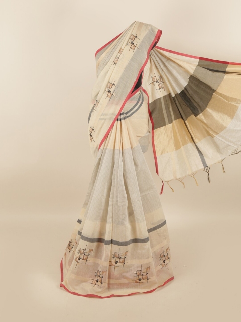 

Pothys Cream-Coloured & Red Embriodered Saree