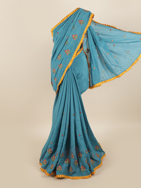

Pothys Blue & Yellow Floral Art Silk Saree