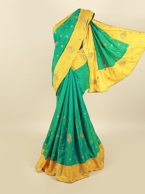 

Pothys Green & Yellow Embellished Beads & Stones Art Silk Saree