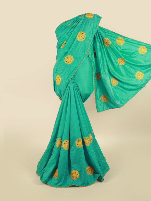 

Pothys Sea Green & Yellow Floral Art Silk Saree