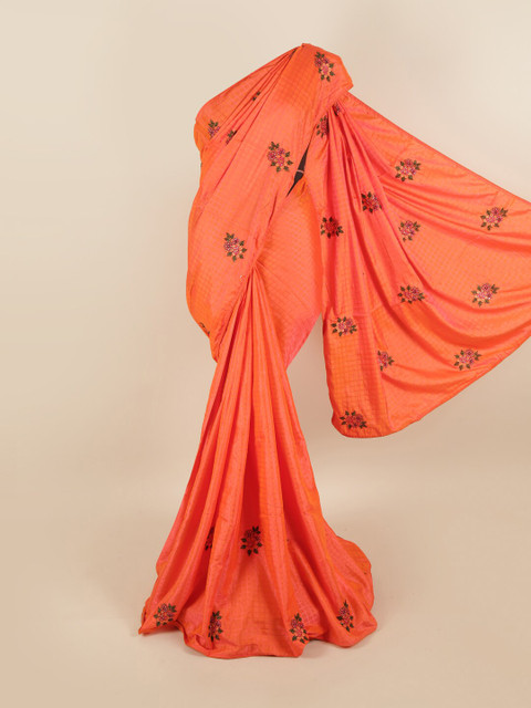 

Pothys Orange Floral Beads and Stones Art Silk Saree