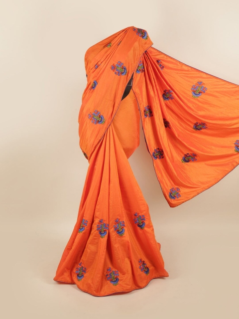 

Pothys Orange & Blue Floral Art Silk Saree