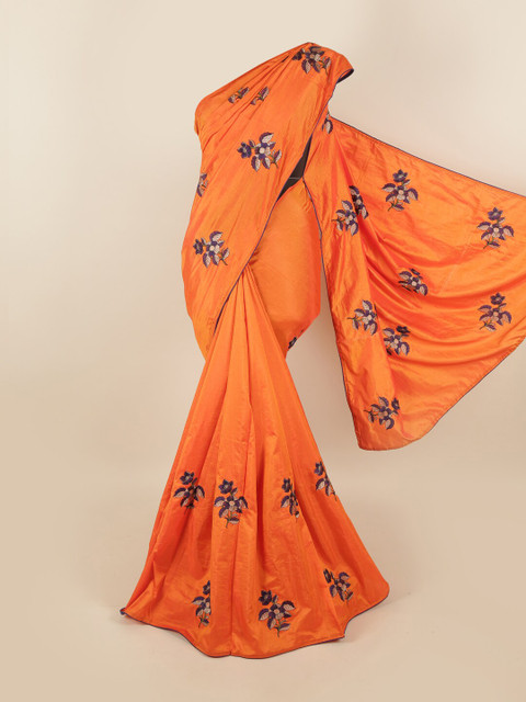 

Pothys Orange & Blue Floral Art Silk Saree