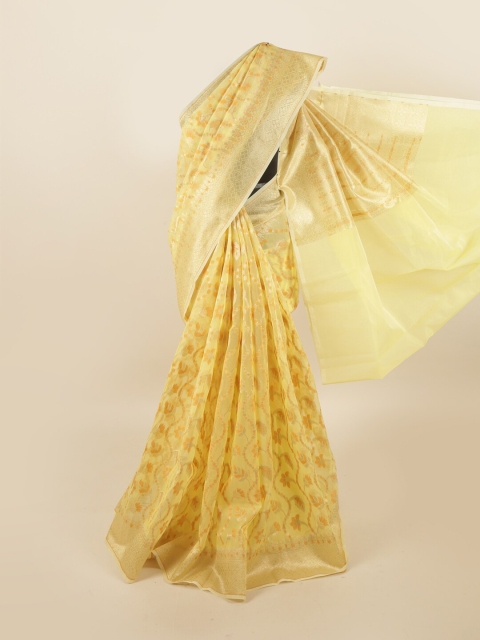 

Pothys Yellow Floral Zari Tissue Saree