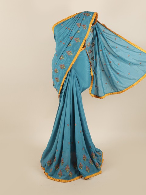 

Pothys Blue Floral Art Silk Saree