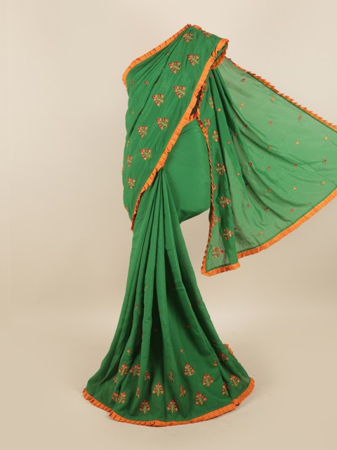 

Pothys Green & Orange Floral Art Silk Saree