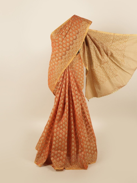 

Pothys Orange Floral Supernet Saree