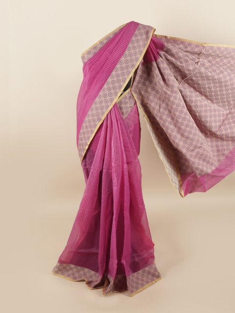

Pothys Purple & Beige Striped Supernet Saree