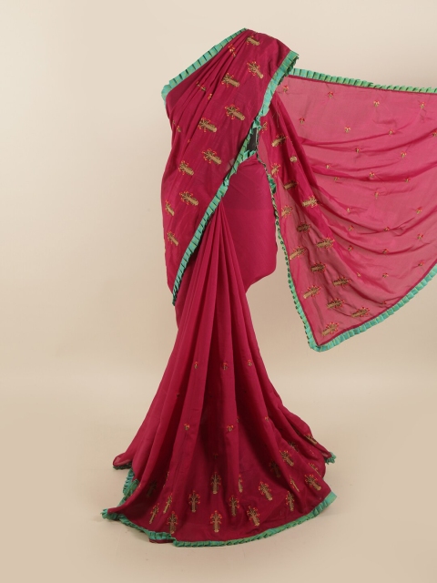 

Pothys Magenta & Green Floral Art Silk Saree