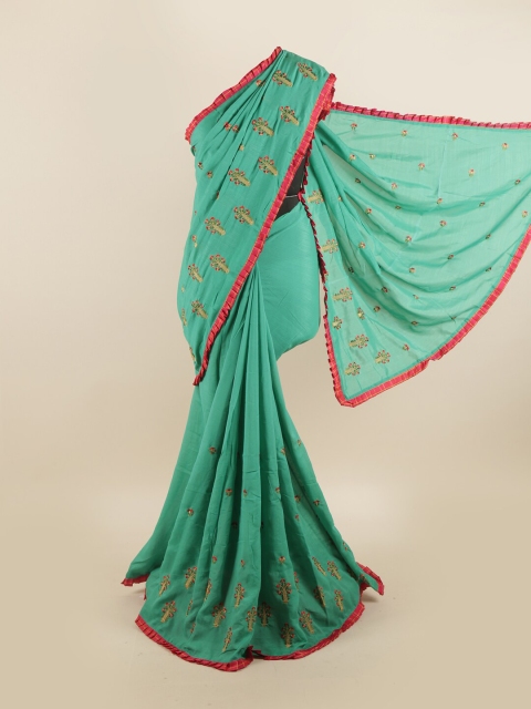 

Pothys Green & Pink Floral Art Silk Saree