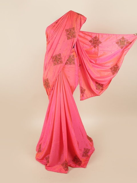 

Pothys Pink & Green Embellished Art Silk Saree
