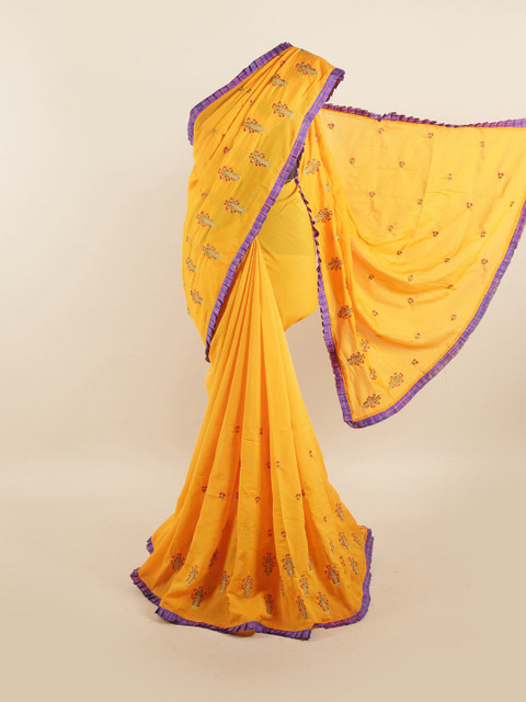 

Pothys Yellow & Purple Floral Art Silk Saree