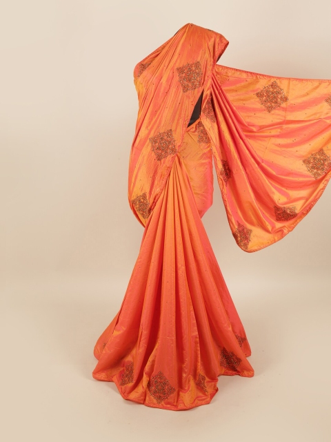 

Pothys Orange & Red Floral Art Silk Saree