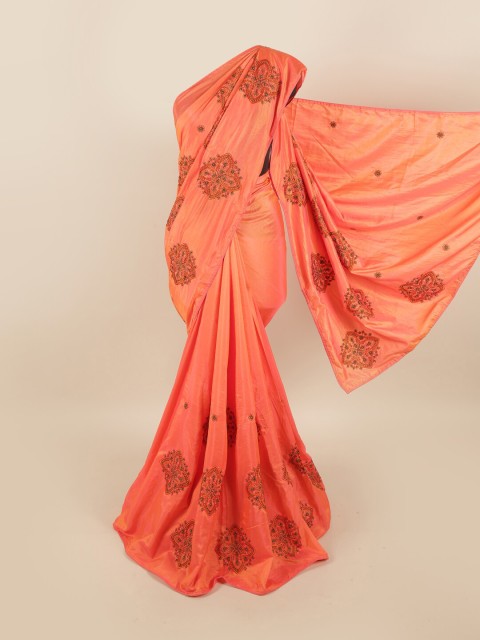 

Pothys Peach-Coloured & Green Floral Beads and Stones Art Silk Saree