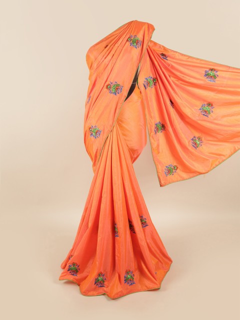 

Pothys Orange & Blue Floral Art Silk Saree