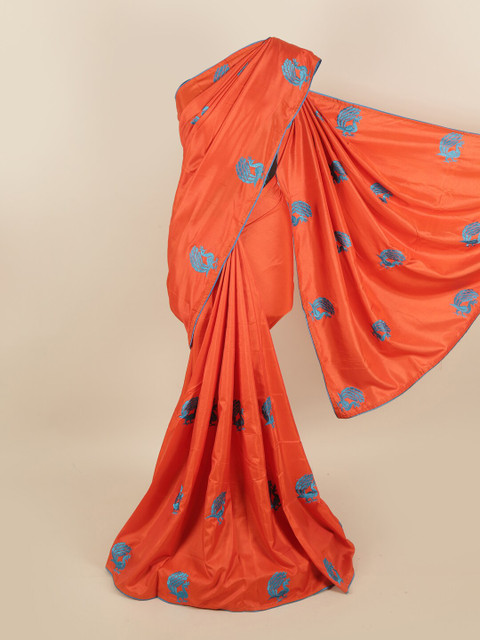 

Pothys Orange & Blue Floral Art Silk Saree